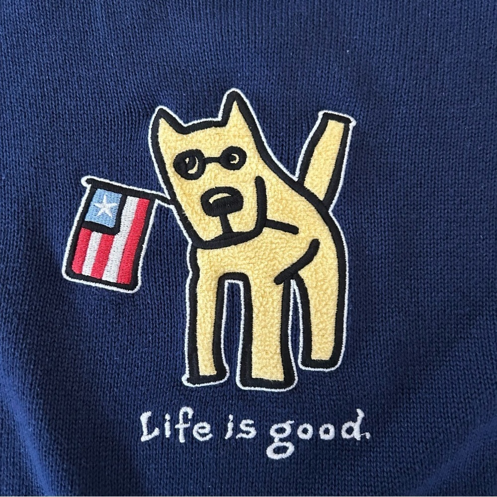 Life Is Good Short Sleeve Sweater Knit Top Navy Happy Dog Ball Womens Sz Large - Picture 3 of 7